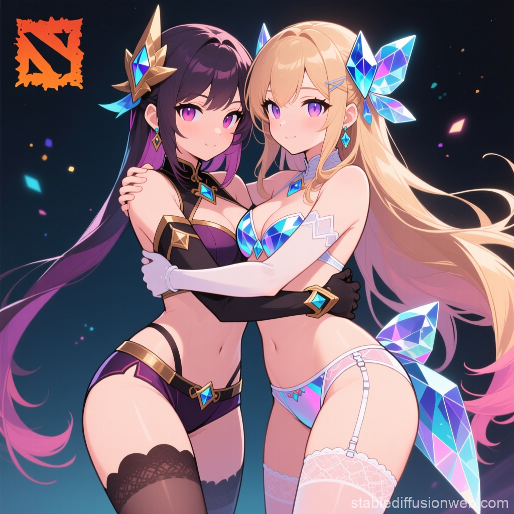 Anime Crystal Maiden Duo in Fantasy Crystal Outfits