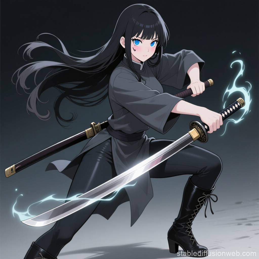 Anime Female Sorceress with Glowing Katana