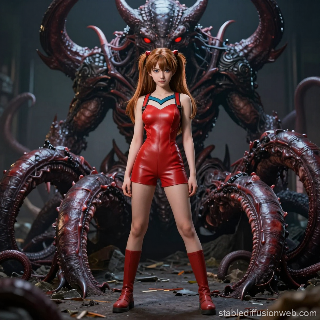 Anime Girl Facing Demonic Tentacle Monster