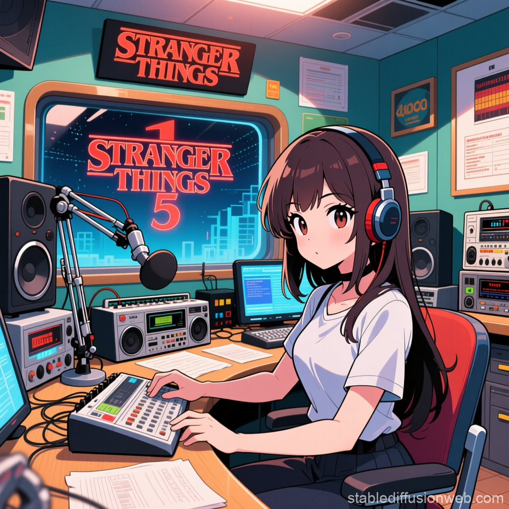 Anime Girl Hosting Stranger Things Radio Show