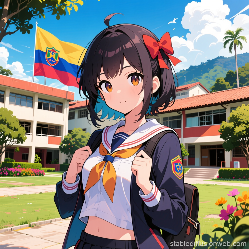 Anime Girl in School Uniform at University of Medellin Campus