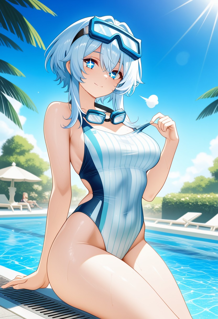 Anime Girl in Swimsuit by the Pool on a Sunny Day