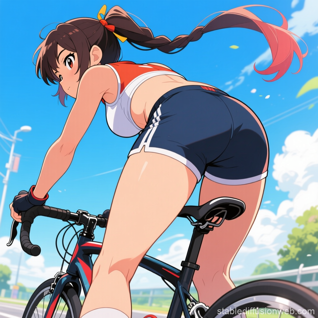 Anime Girl Riding a Bicycle on a Sunny Day