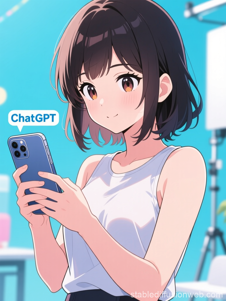 Anime Girl Using ChatGPT on Smartphone