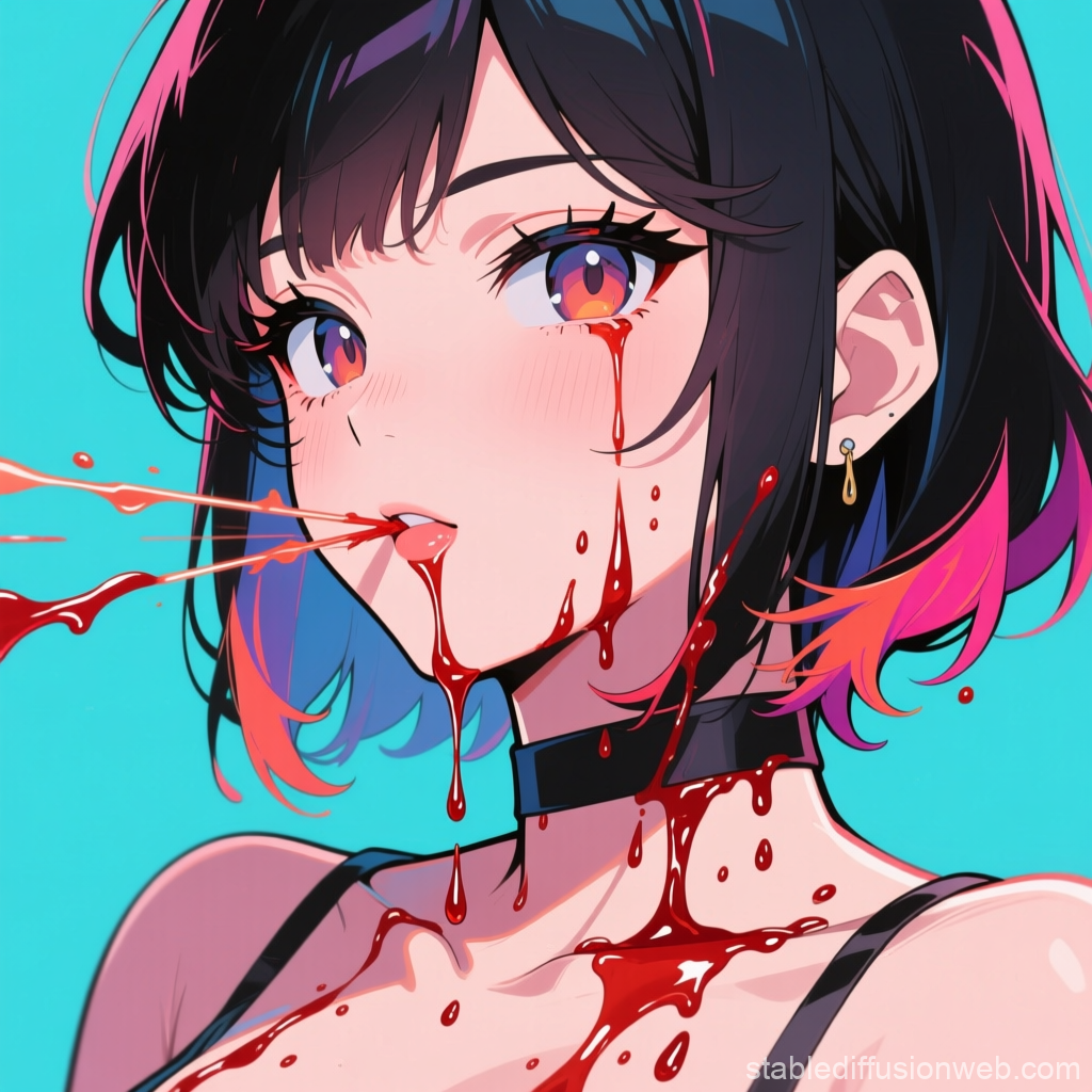 Anime Girl with Blood Dripping and Splattering