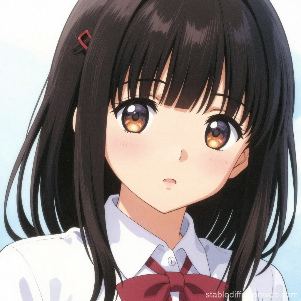 Anime Girl with Dark Hair and School Uniform