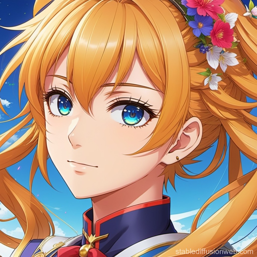 Anime Girl with Golden Hair and Floral Hairpiece
