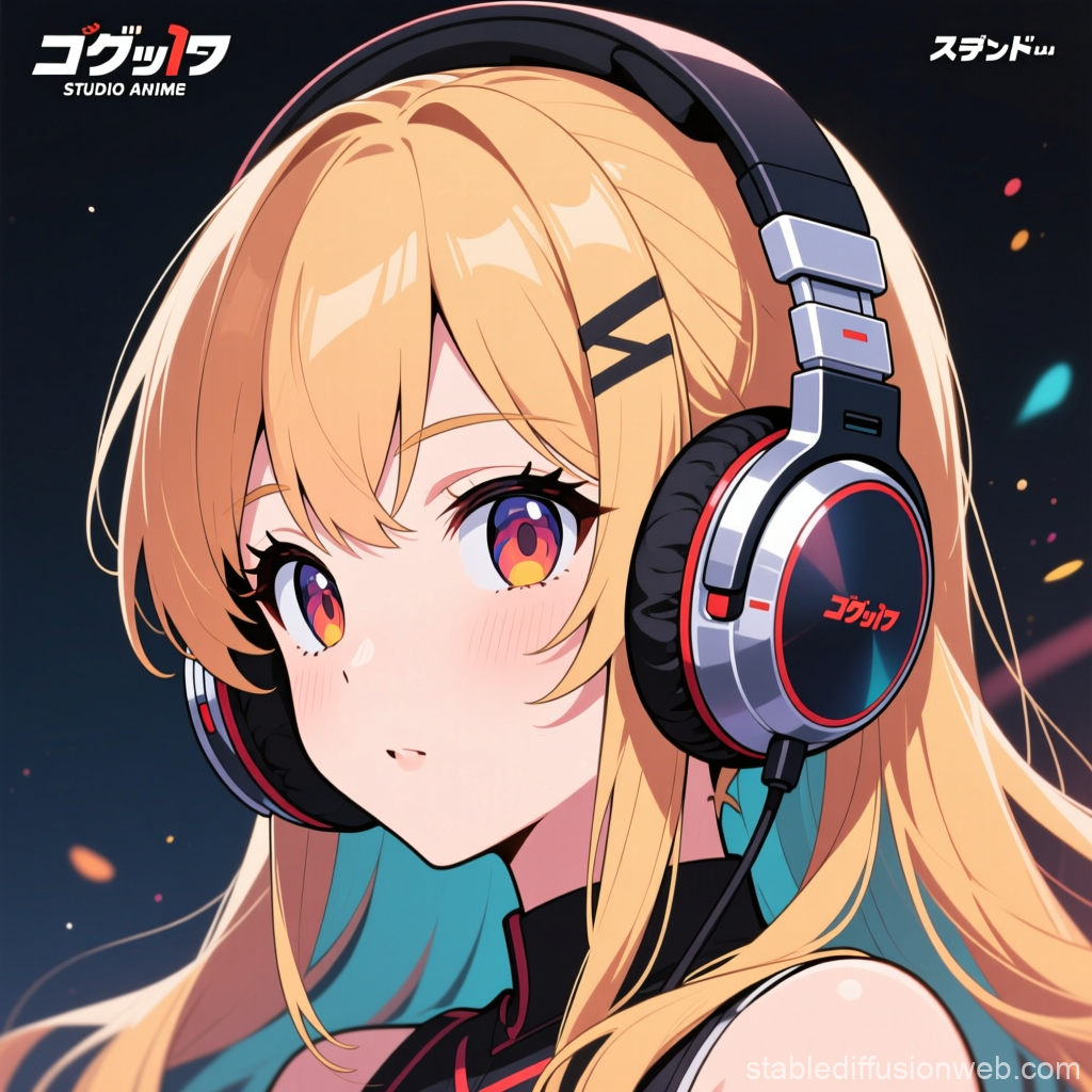 Anime Girl with Headphones in Studio Anime Style
