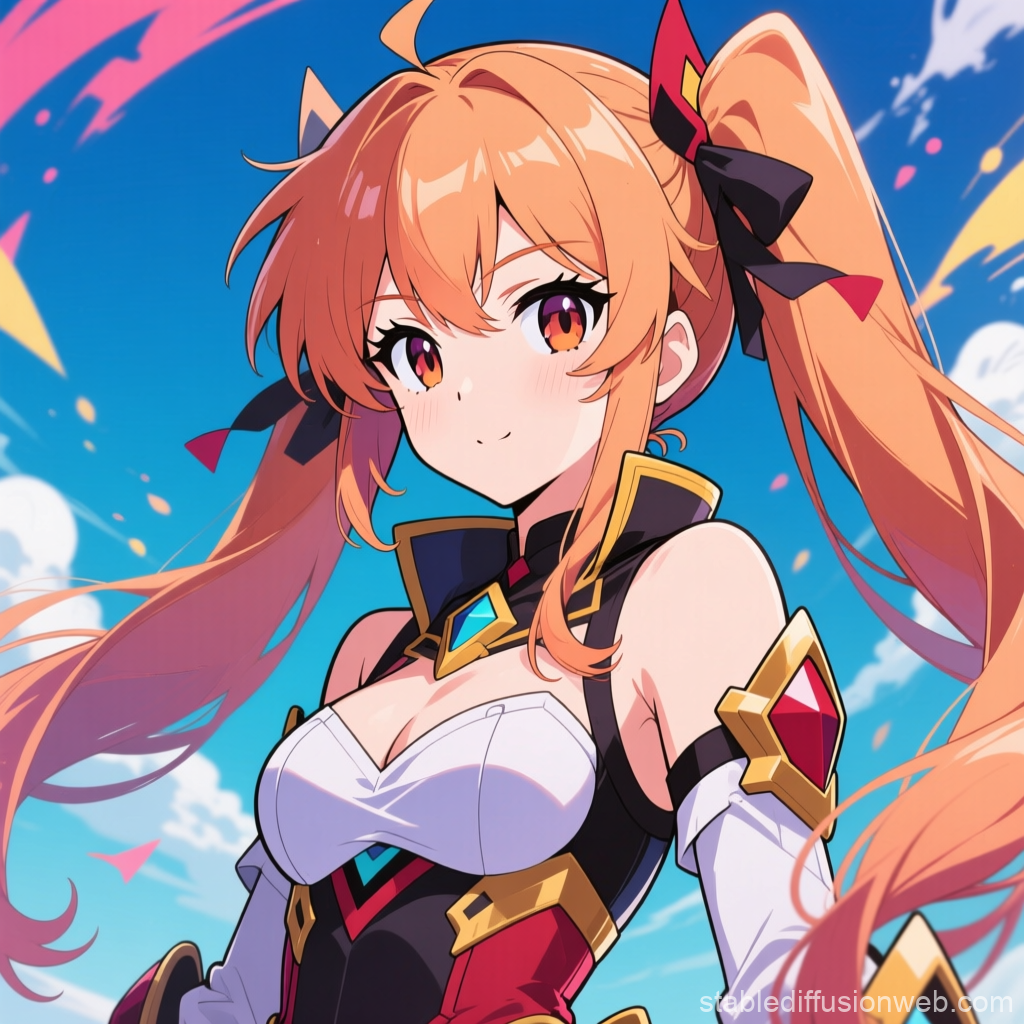 Anime Girl with Long Orange Hair and Vibrant Outfit