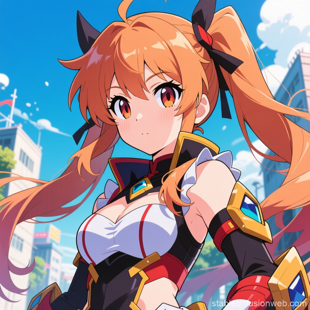 Anime Girl with Orange Hair in Futuristic Outfit