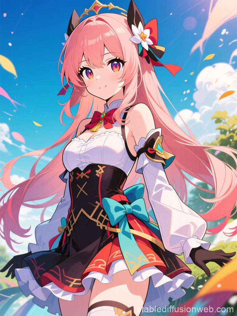 Anime Girl with Pink Hair in Fantasy Outfit