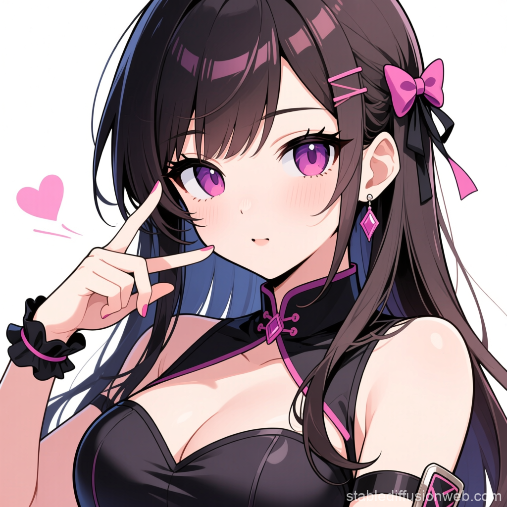 Anime Girl with Purple Eyes and Black Outfit