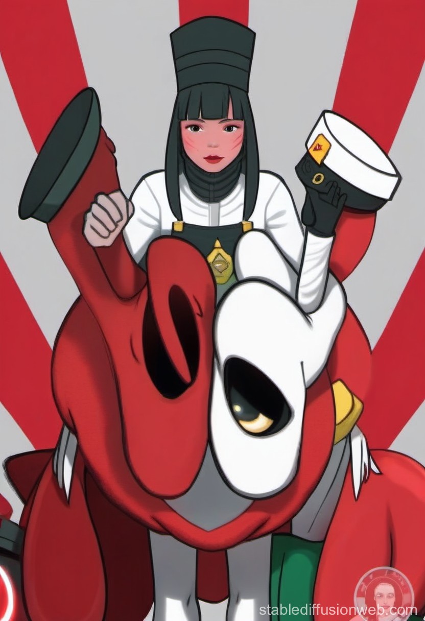 Anime Girl with Red and White Masked Creature