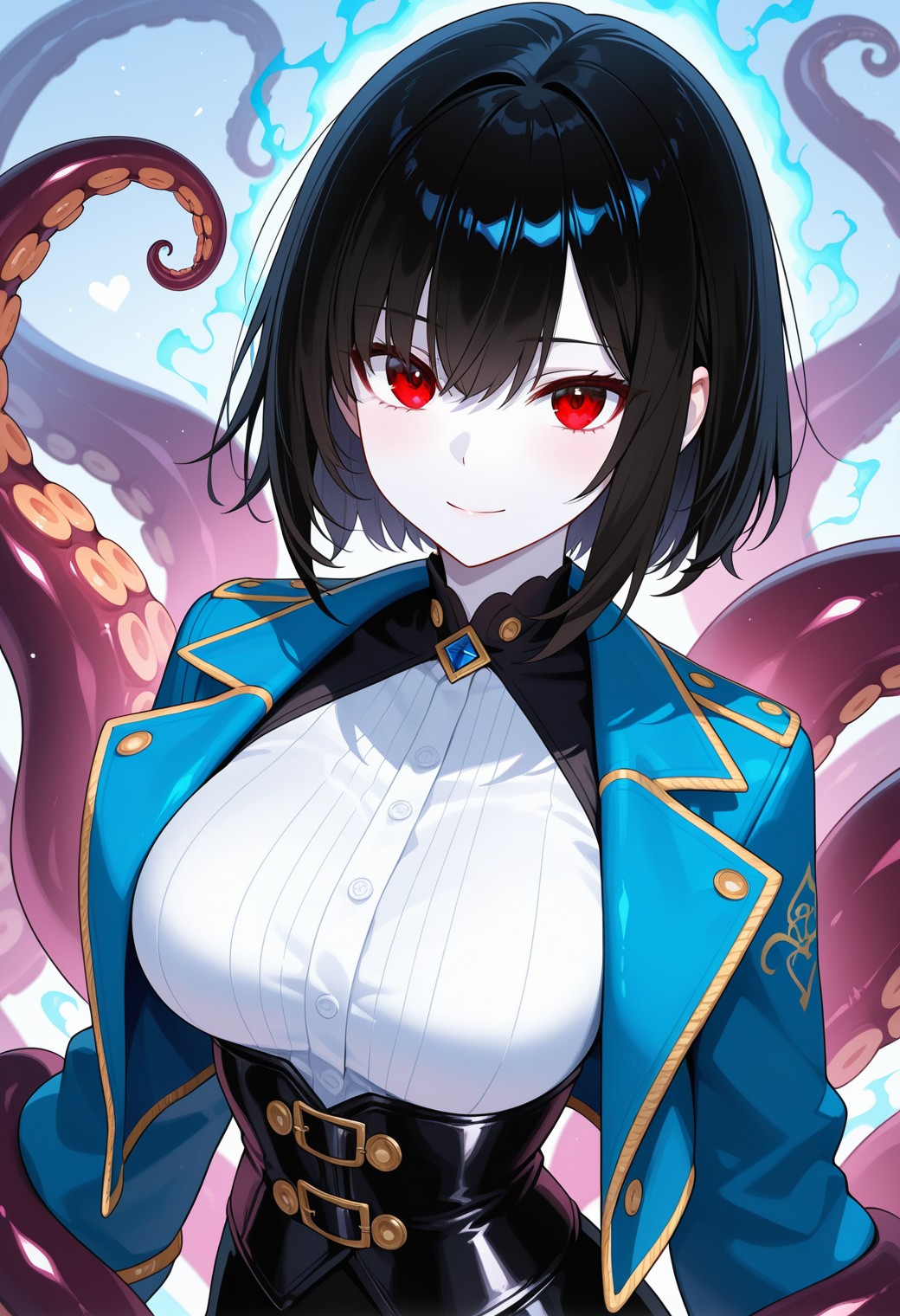 Anime Girl with Red Eyes and Tentacles