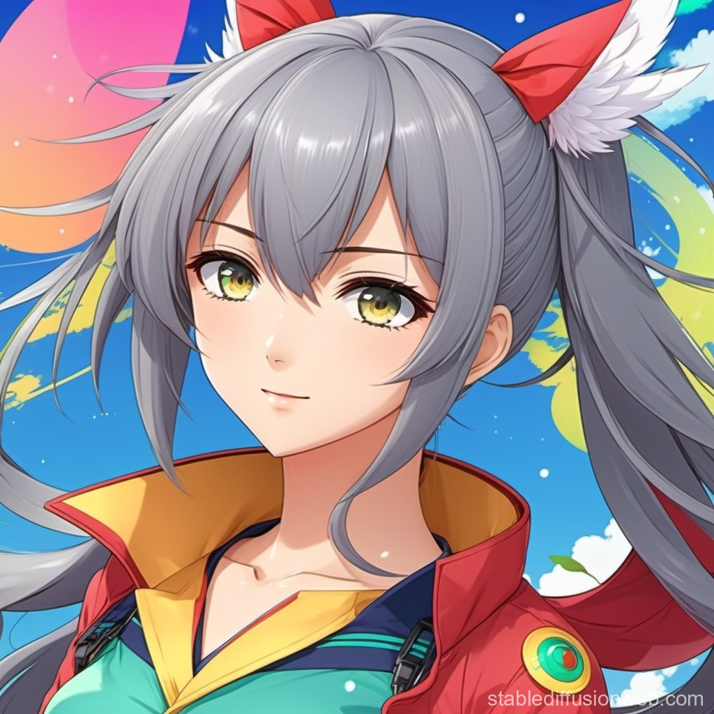 Anime Girl with Silver Hair and Red Ribbon