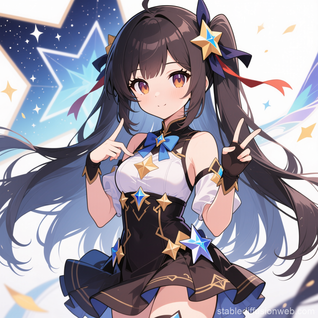 Anime Girl with Star-Themed Outfit and Twin Tails