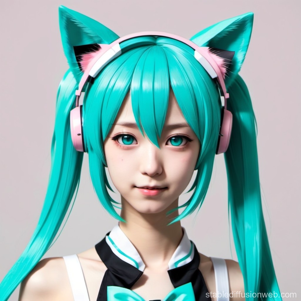 Anime Girl with Turquoise Hair and Cat Ear Headphones