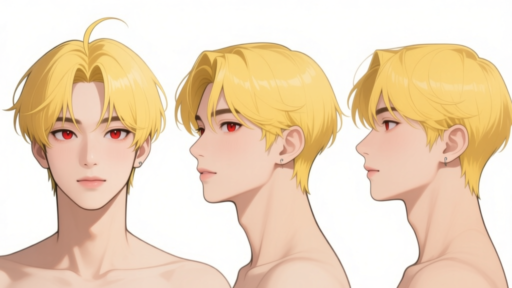Anime Idol Character Turnaround with Blonde Hair and Red Eyes