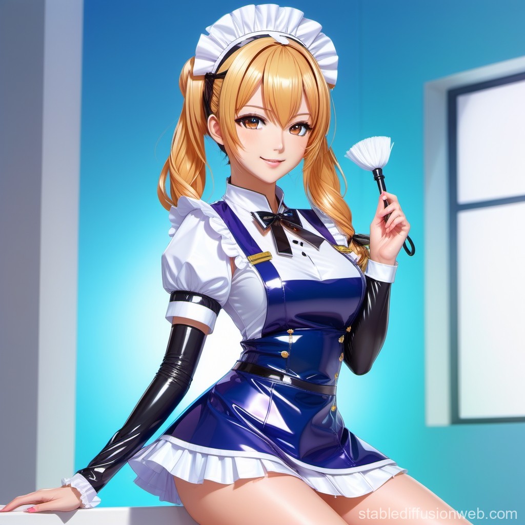 Anime Maid Character in Glossy Outfit