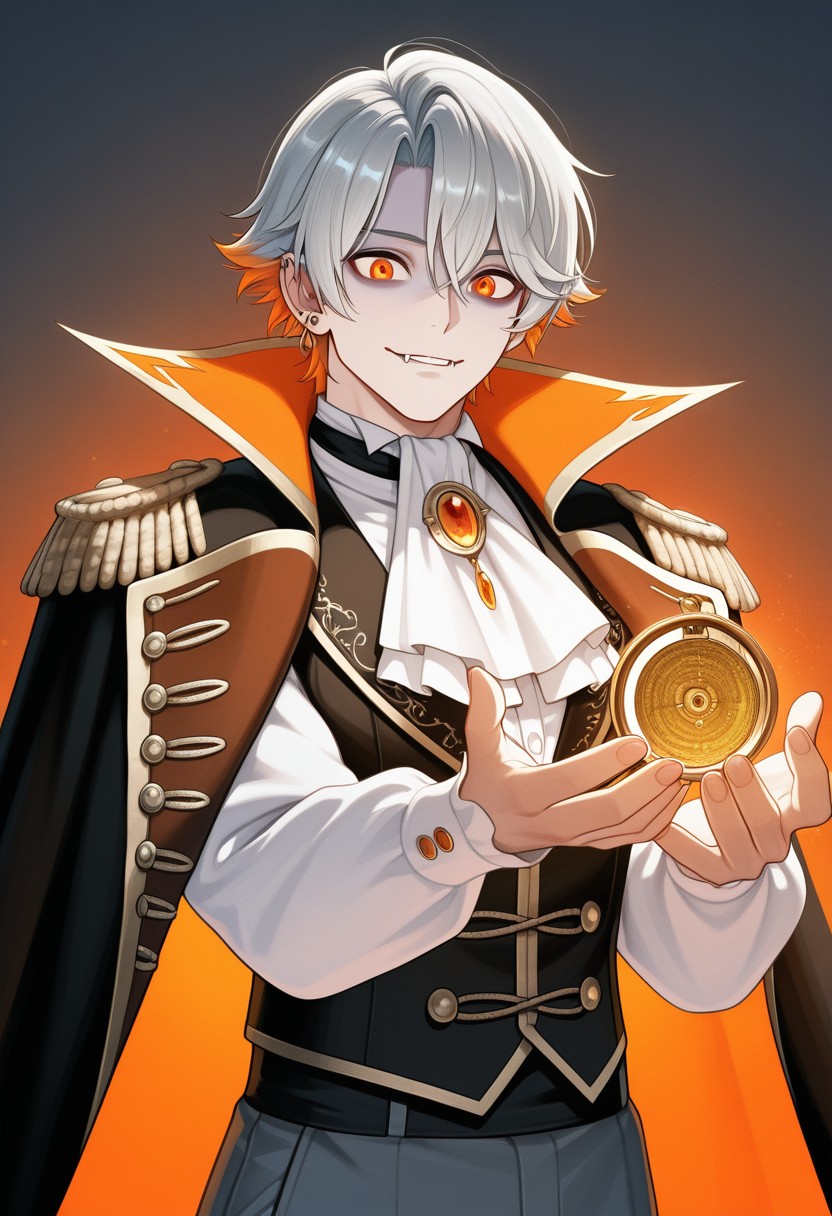Anime Male Vampire Holding Golden Pocket Watch