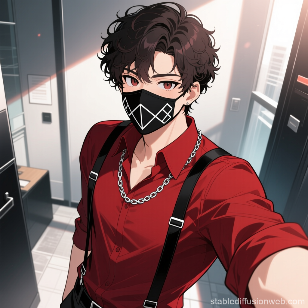 Anime Man Taking a Selfie Wearing a Stylish Mask