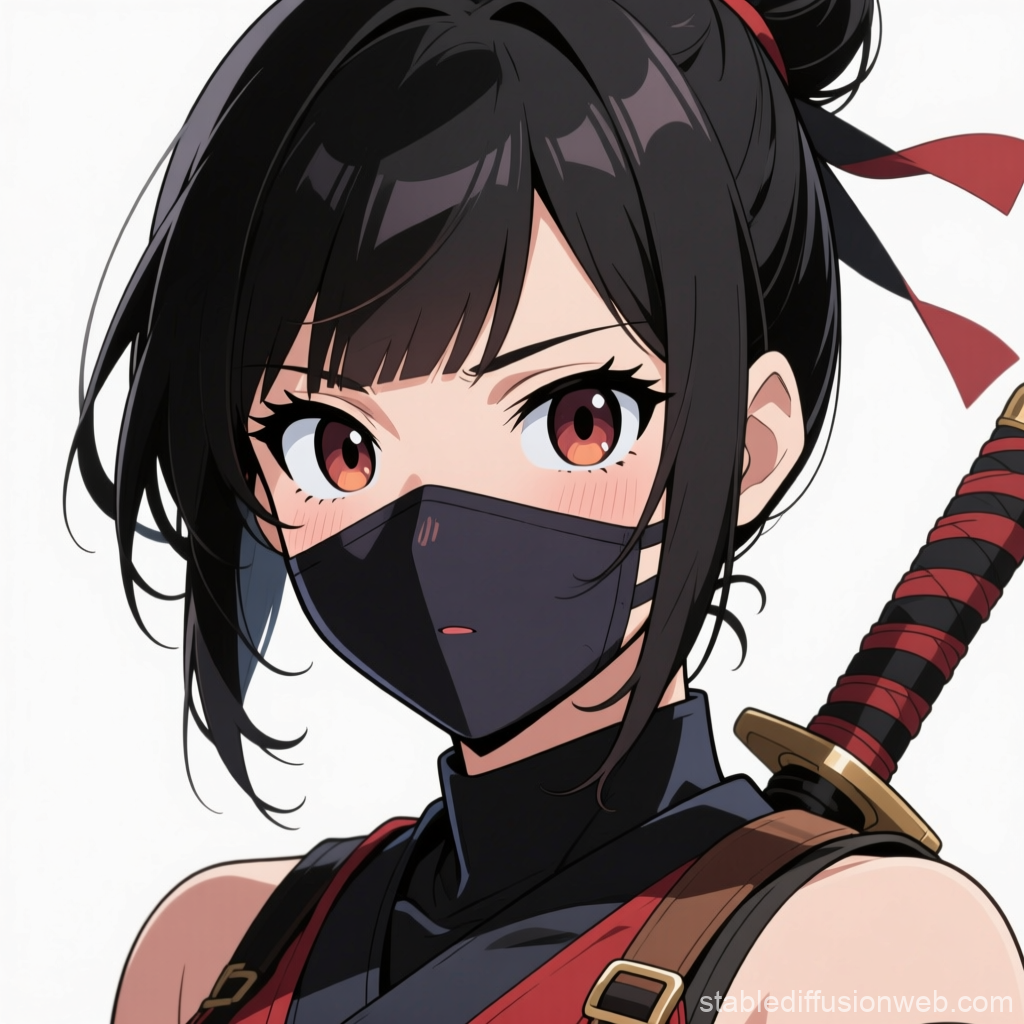 Anime Ninja Girl with Mask and Katana