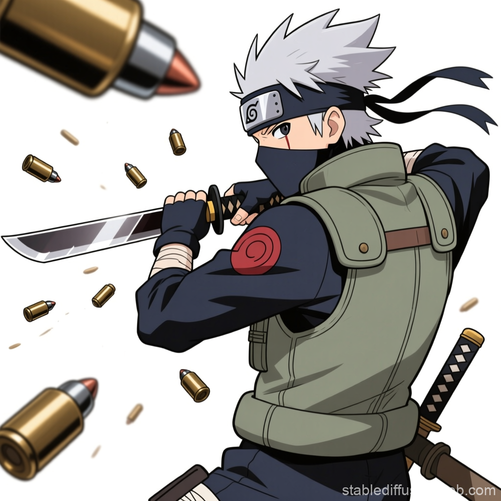 Anime Ninja with Sword Deflecting Bullets