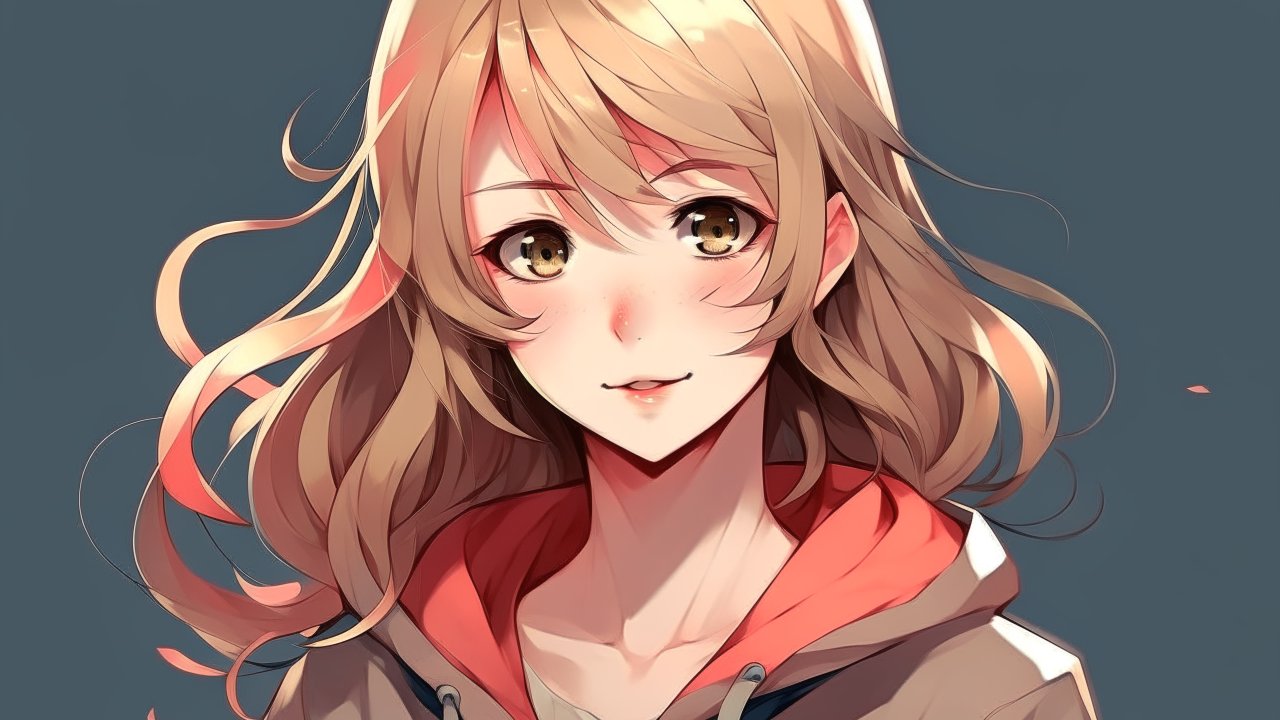 Anime Portrait of a Smiling Blonde Girl with Flowing Hair
