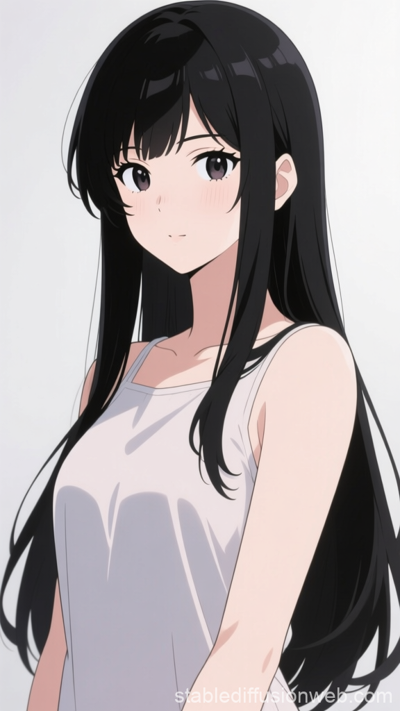 Anime Portrait of a Woman with Long Black Hair