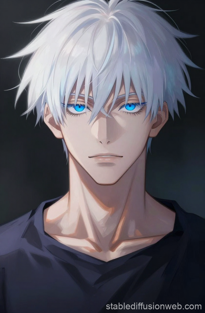 Anime Portrait of White-Haired Hero with Striking Blue Eyes