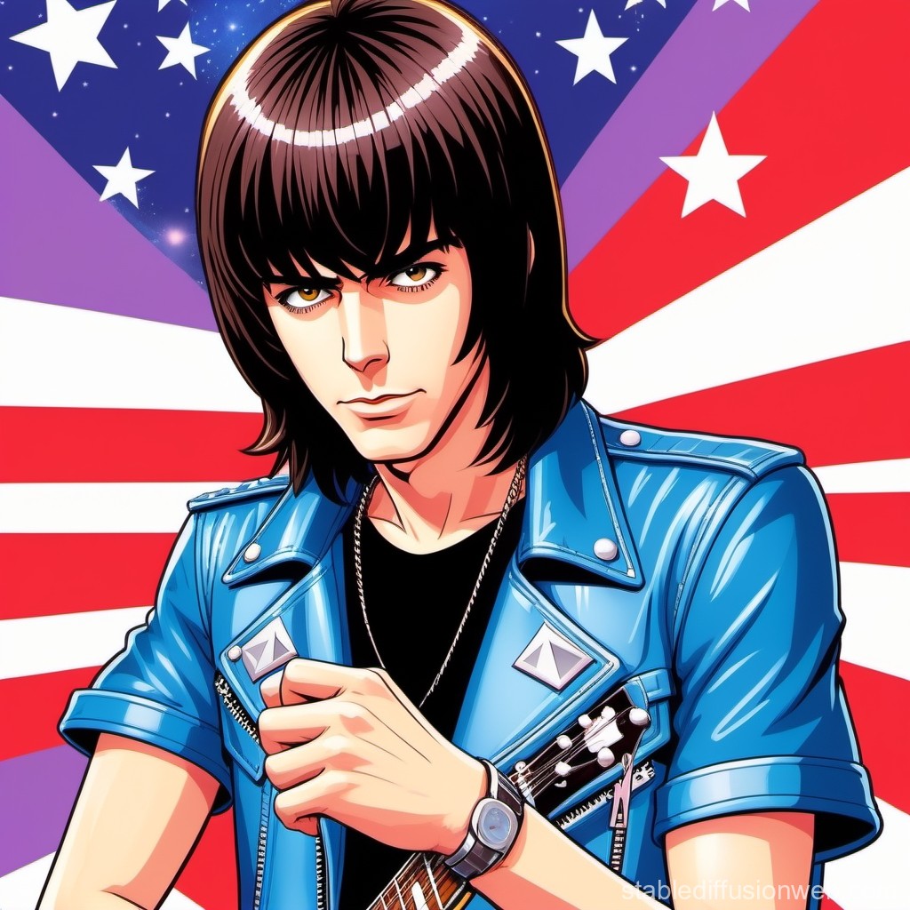 Anime Rock Musician with American Flag Background