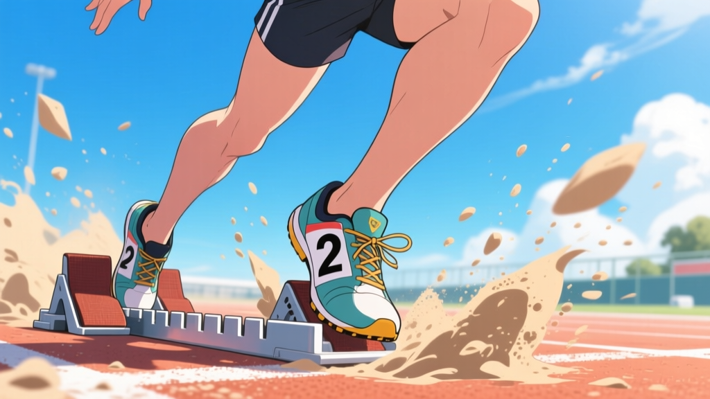Anime Runner Starting a Race on Track