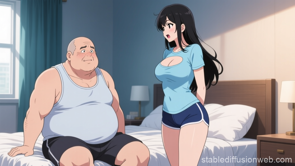 Anime Scene of Bald Man and Woman in Casual Room Setting