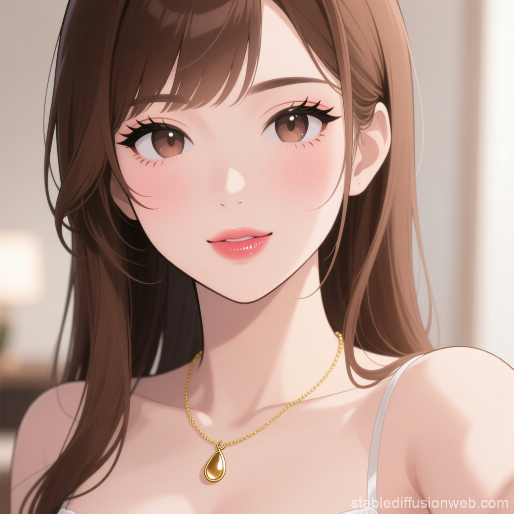 Anime Selfie of a Young Woman with Gold Necklace