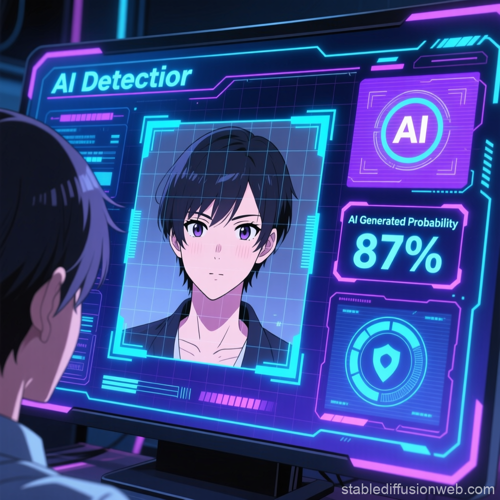 Anime Style AI Detection Interface Showing AI Generated Probability