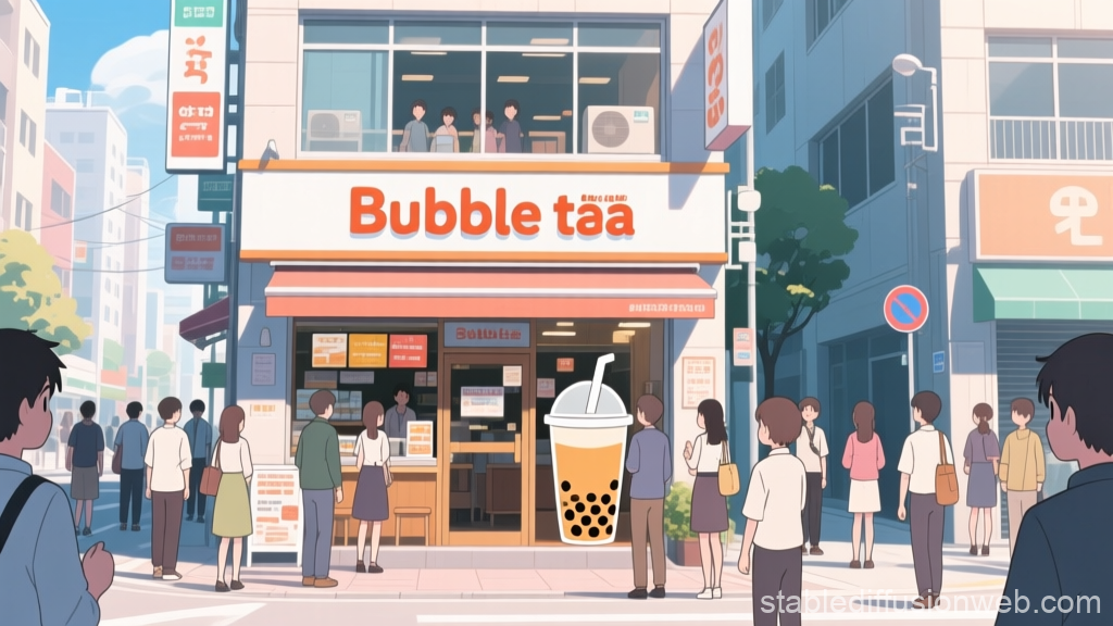 Anime Style Bubble Tea Shop Scene