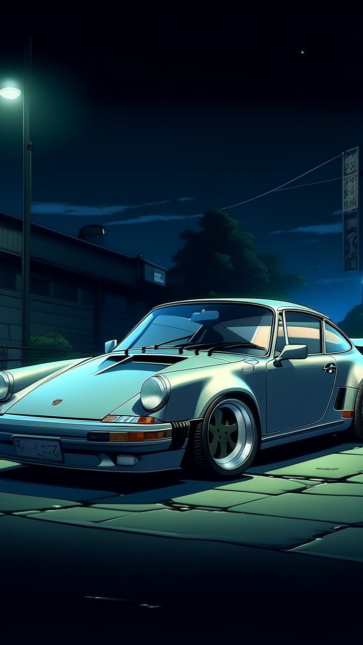 Anime Style Classic Porsche at Night