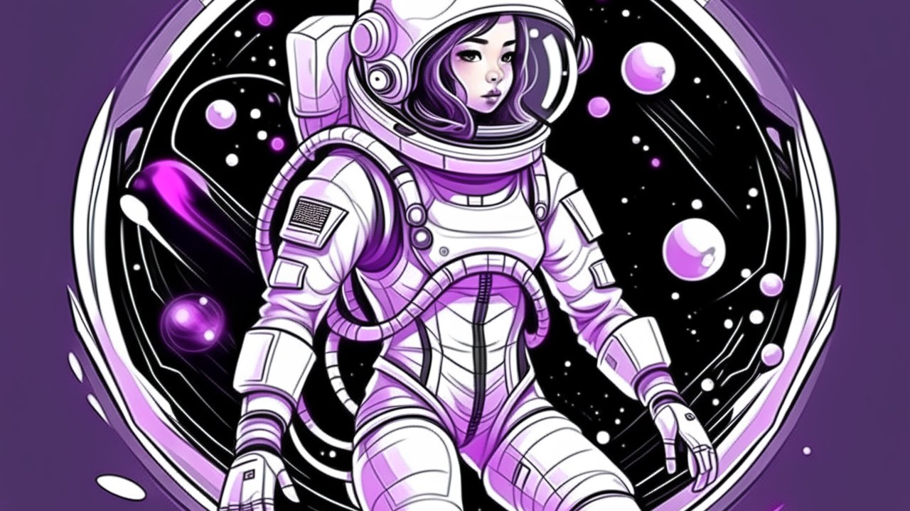 Anime Style Girl in Space Suit Floating in Cosmic Space