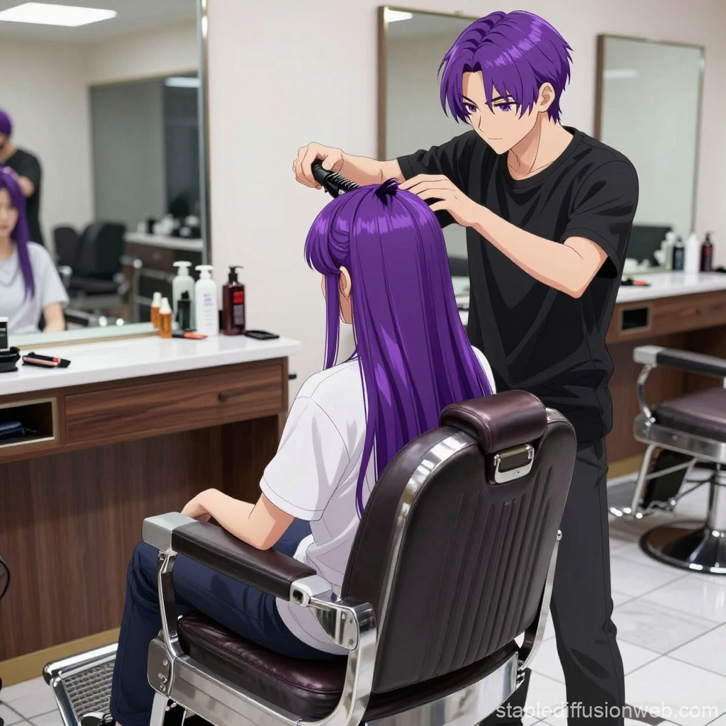Anime Style Haircut Scene in Modern Barber Shop