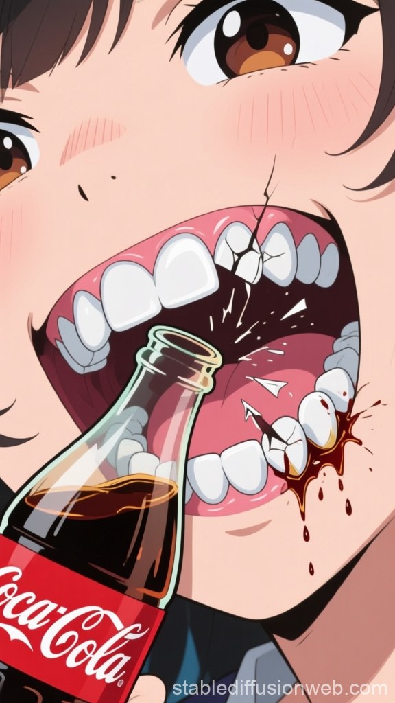 Anime Style Illustration of Tooth Damage from Drinking Coke