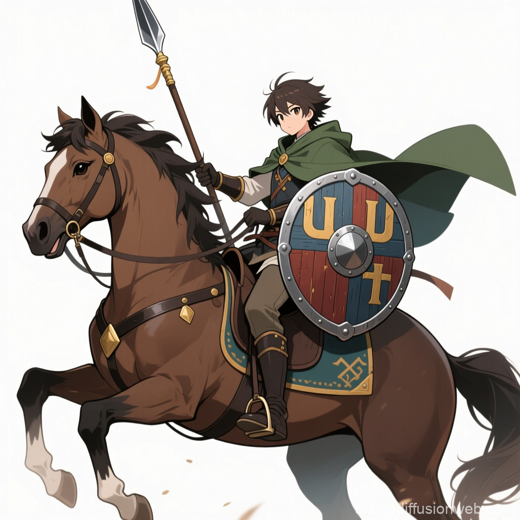 Anime Style Lone Horseman with Spear and Shield