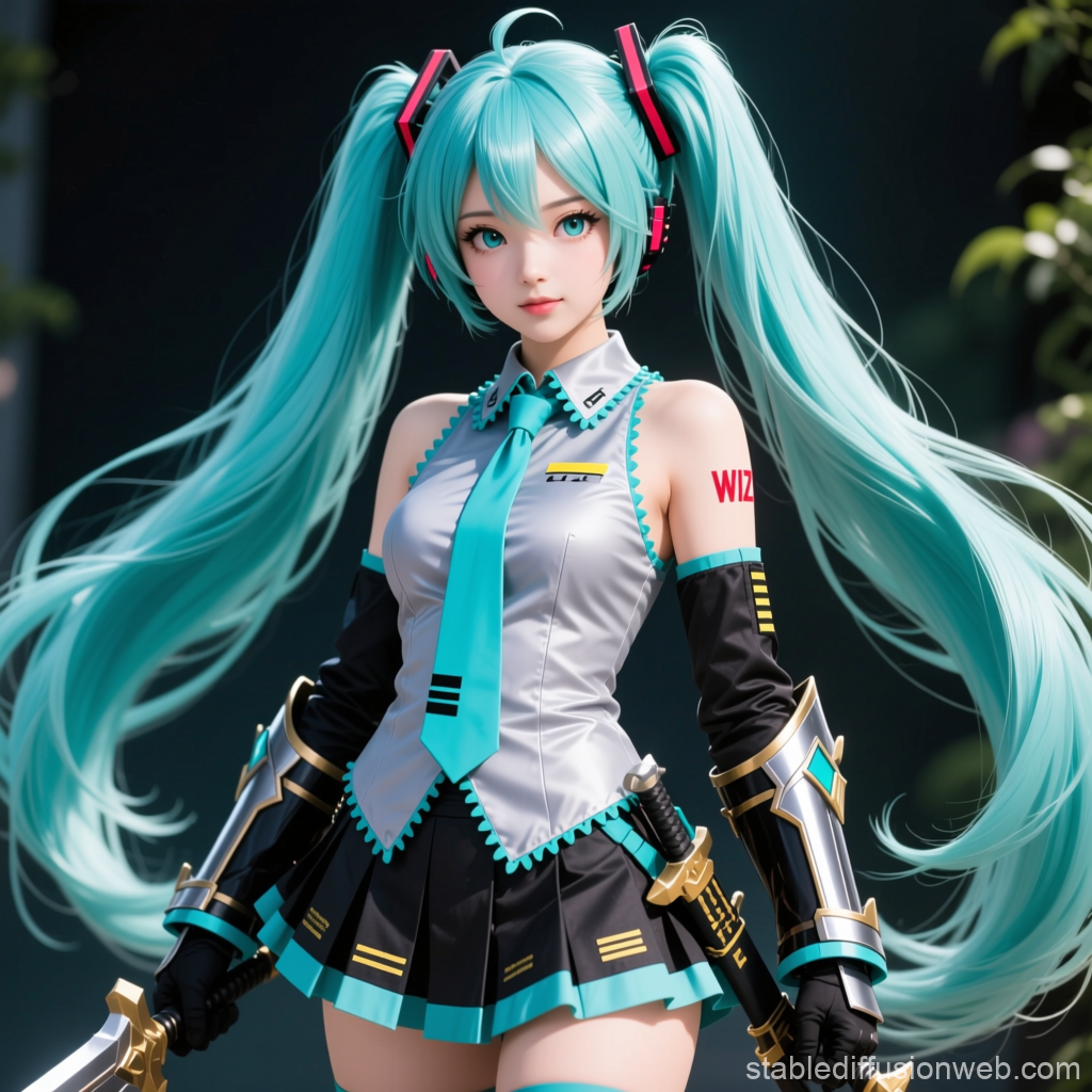 Anime Style Miku Warrior with Twin Tails and Sword