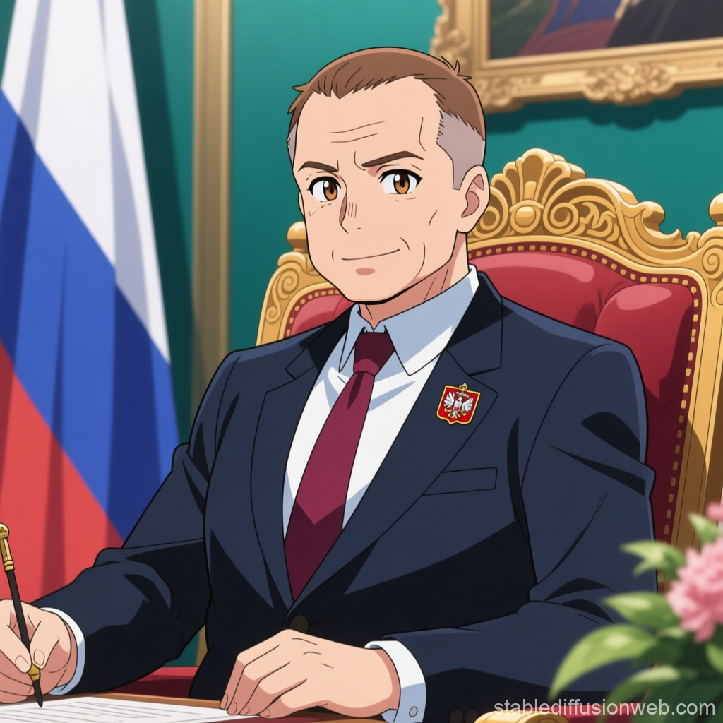 Anime Style Portrait of a Confident Politician in Office
