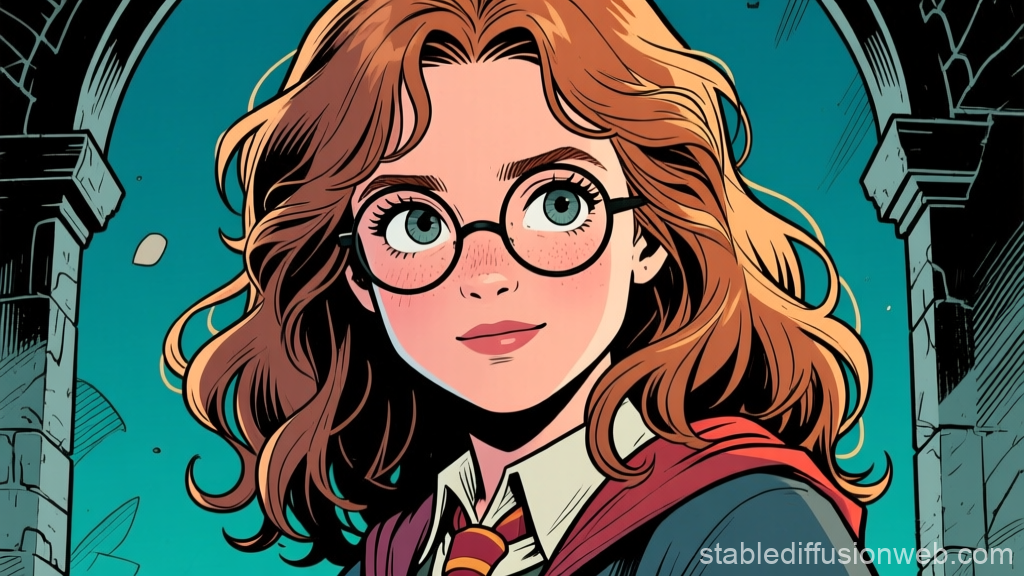 Anime Style Portrait of a Young Girl with Glasses and Red Hair