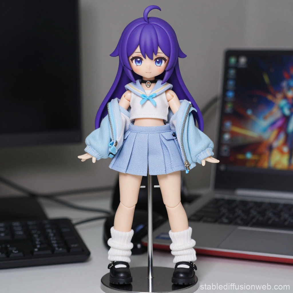 Anime Style Purple-Haired Doll in Casual Outfit