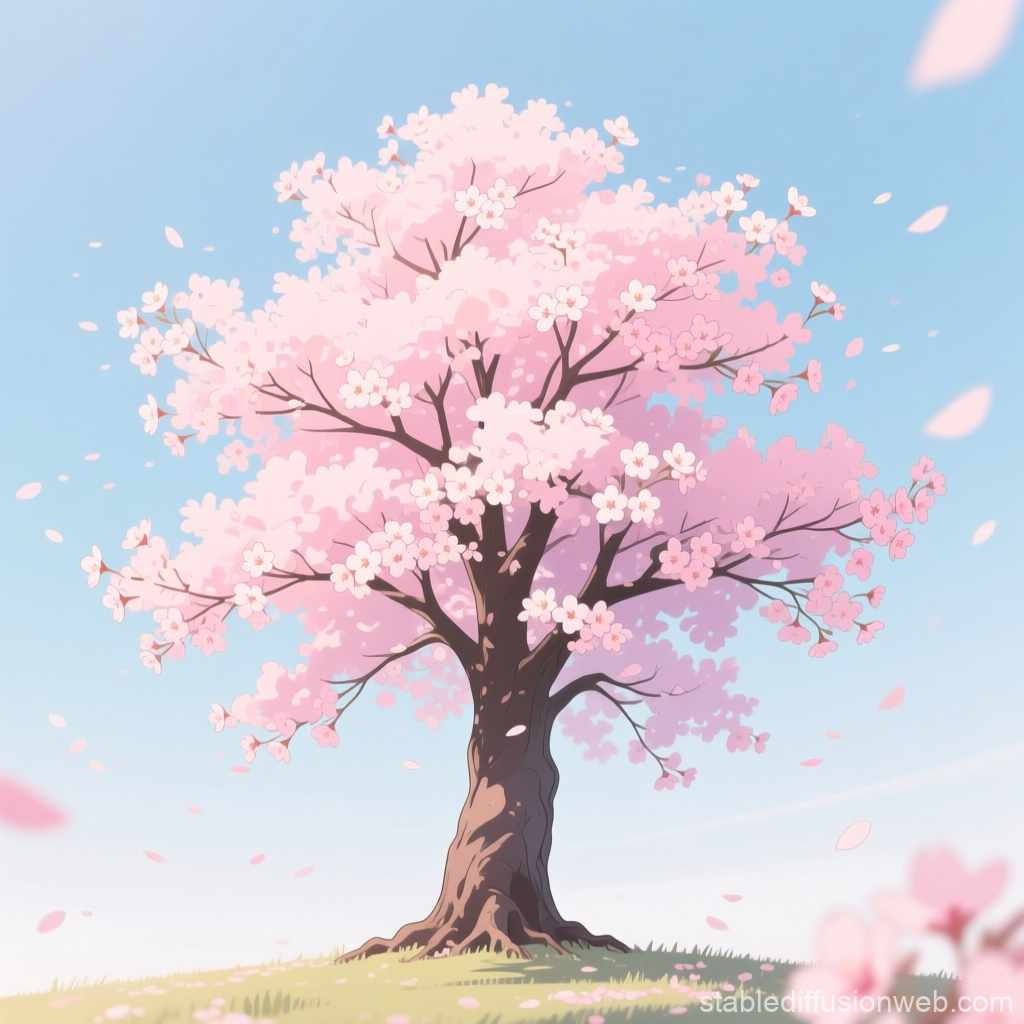 Anime Style Sakura Tree in Full Bloom
