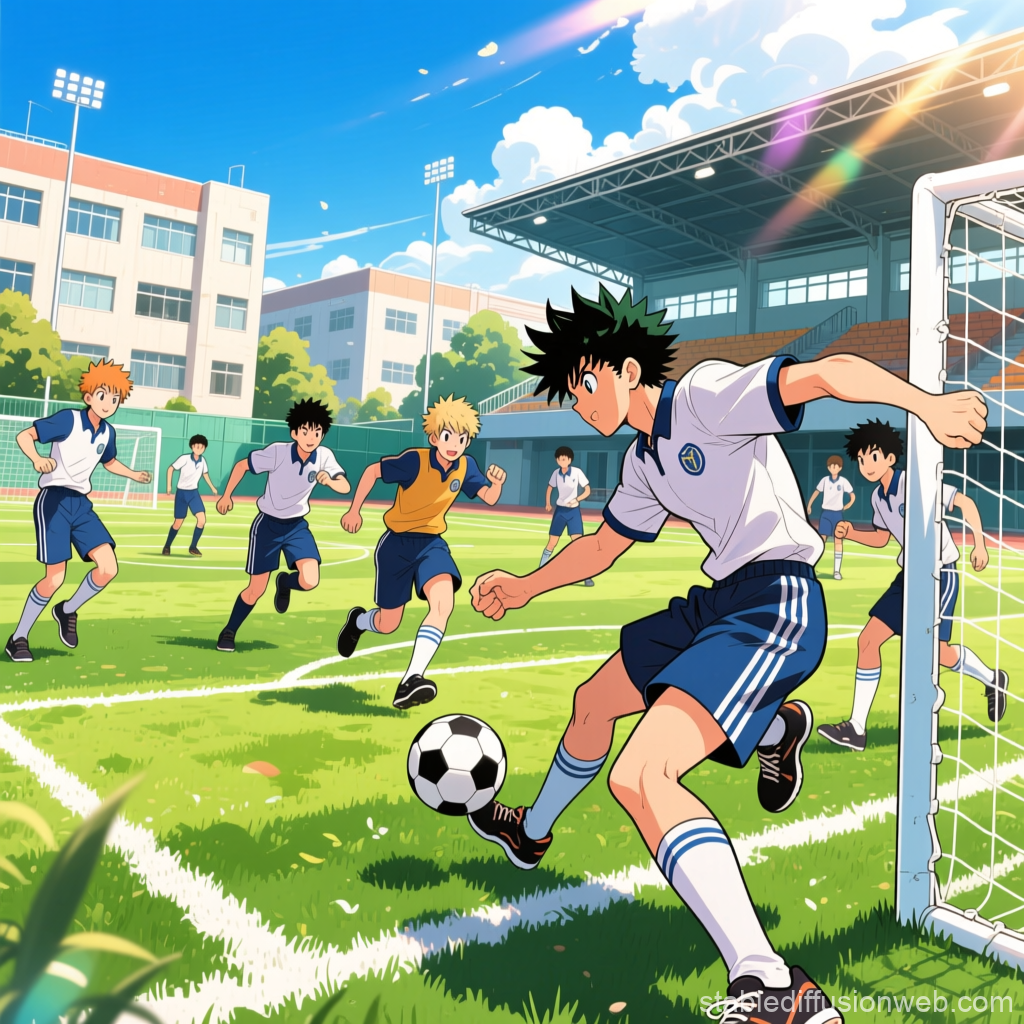 Anime Style Soccer Match on Sunny School Field