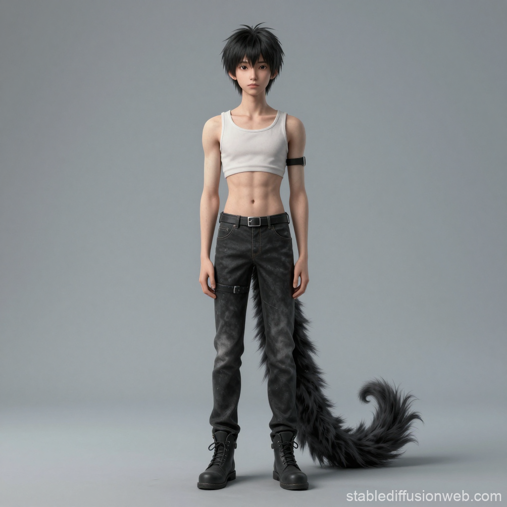 Anime Style Young Male Character with Black Tail