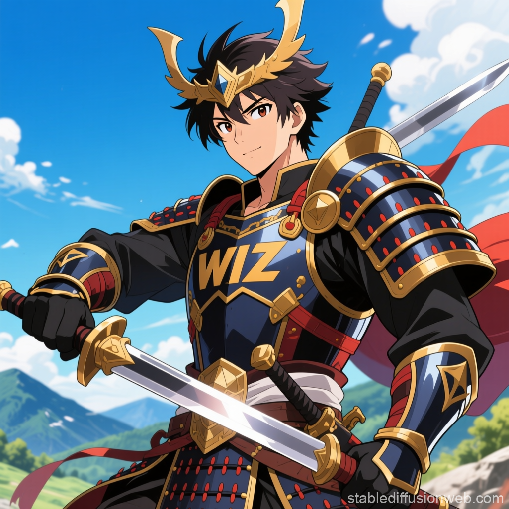 Anime Warrior in Ornate Armor with Twin Swords