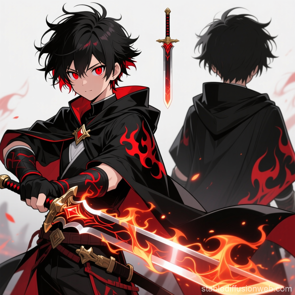 Anime Warrior Kaito with Flaming Sword